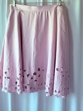 NWT Ann Taylor Lavender Linen Blend Eyelet Cutout Scalloped Swing Skirt Pockets